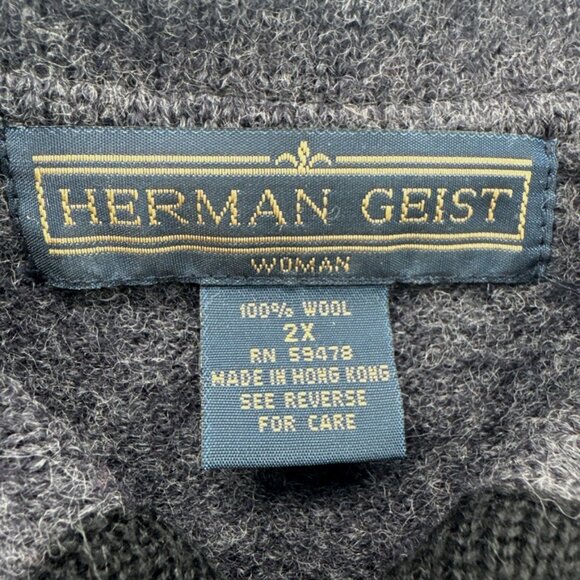 Herman Geist Cardigan 100% Wool Sweater Womens Plus 22W Argyle Gray Zip Collared - Picture 3 of 11